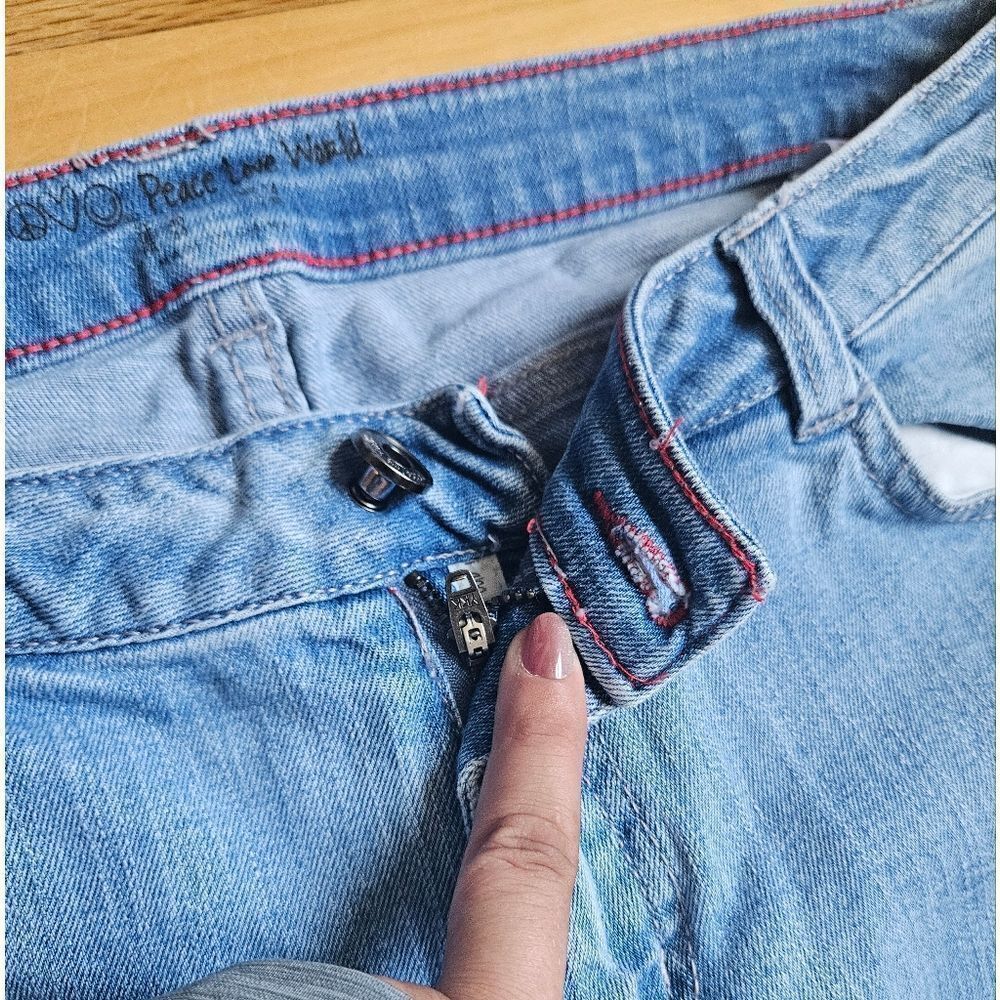 Vinatge 00s Peace Love World Blue Women's Flare Jeans - Picture 5 of 13